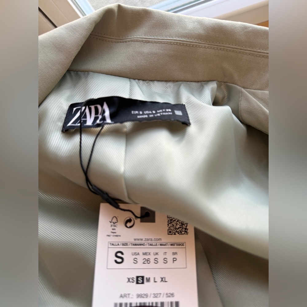 NWT ZARA STRAIGHT BLAZER LIGHT GREEN WOMEN SIZE SMALL Single Button Front - Picture 7 of 7